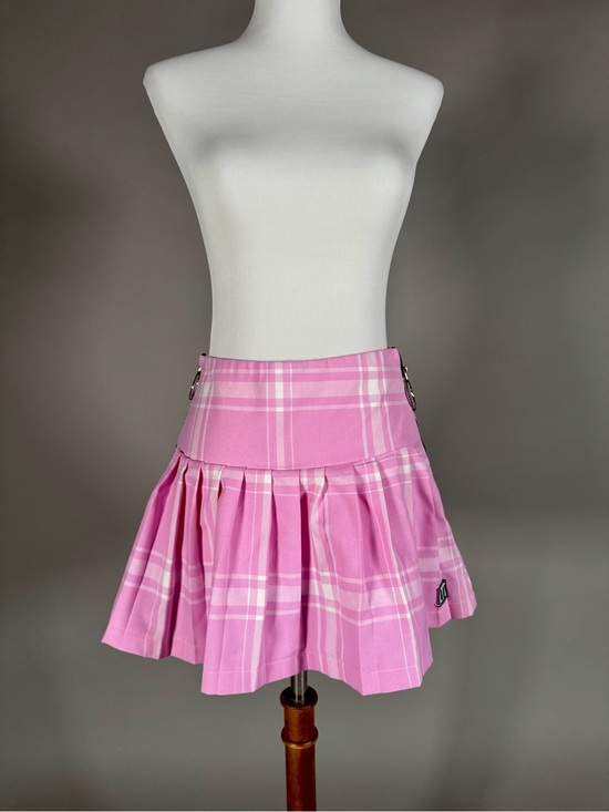 ltt Dresses & Skirts - High-Waist Pink Plaid Pleated Skater Skirt with Side Buckles